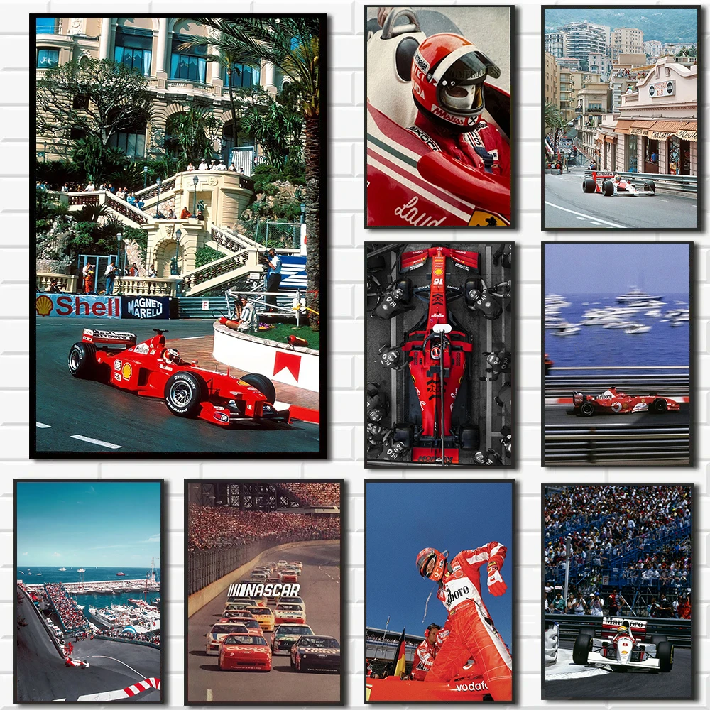 Affiche Photo de voiture de sport de course, Vintage F1 Monaco, mode moderne, peinture sur toile imprimée, images d'art murales, décoration de maison, cadeau