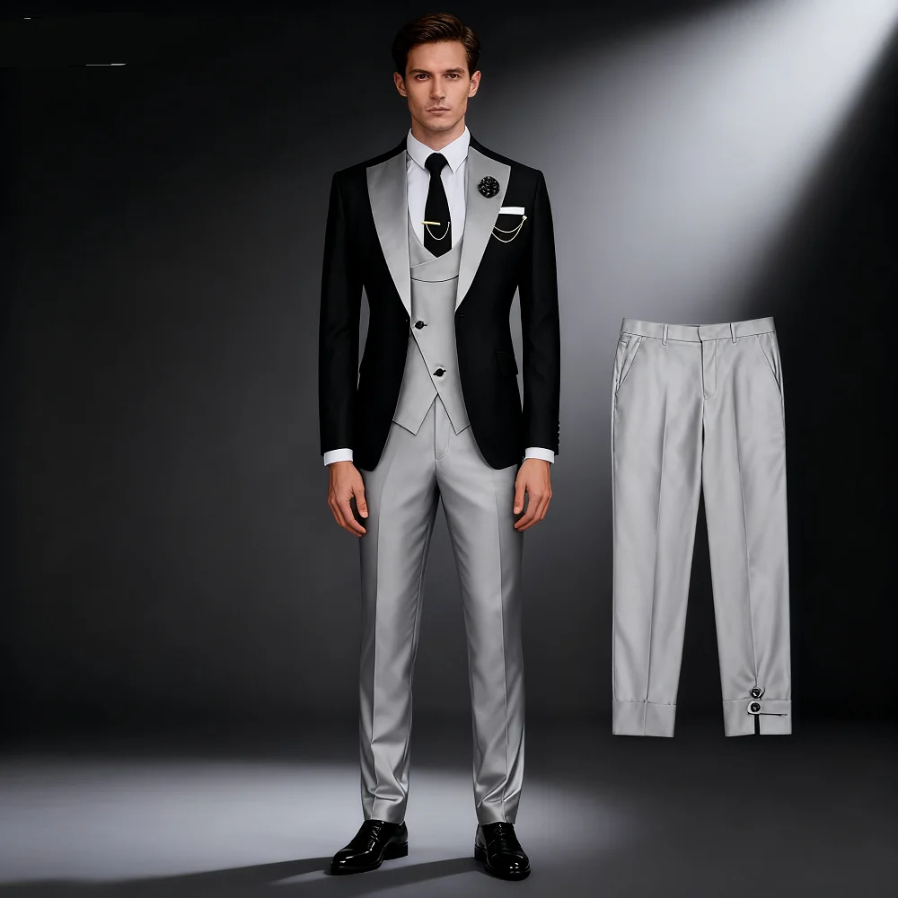 

Мужские приталенные деловые костюмы, смокинги для жениха на свадьбу, костюмы для выпускного вечера, куртка, брюки, жилет, новый костюм, 3 шт.