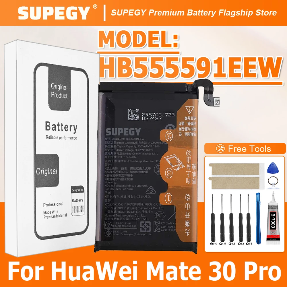 

100% новая аккумуляторная батарея HB555591EEW повышенной емкости для HUAWEI MATE 30 Pro/LIO-L09/LIO-L29, сменные батареи + бесплатные инструменты