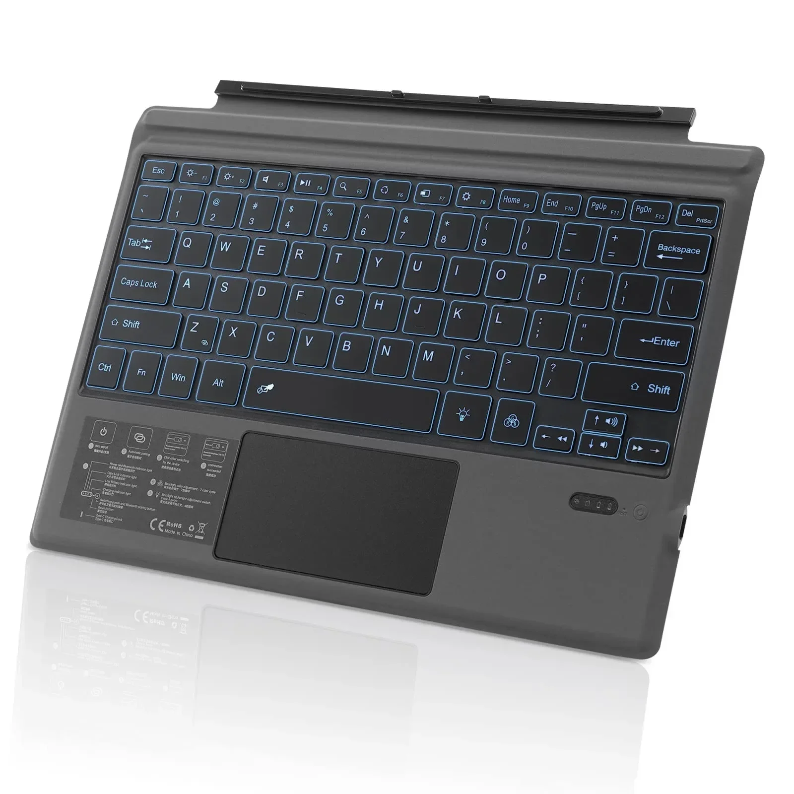 Teclado inalámbrico con Bluetooth para tableta, dispositivo con panel táctil retroiluminado, para Microsoft Surface Pro 3, 4, 5, 6, 7 Pro, 9, 8 GO, 12, 3