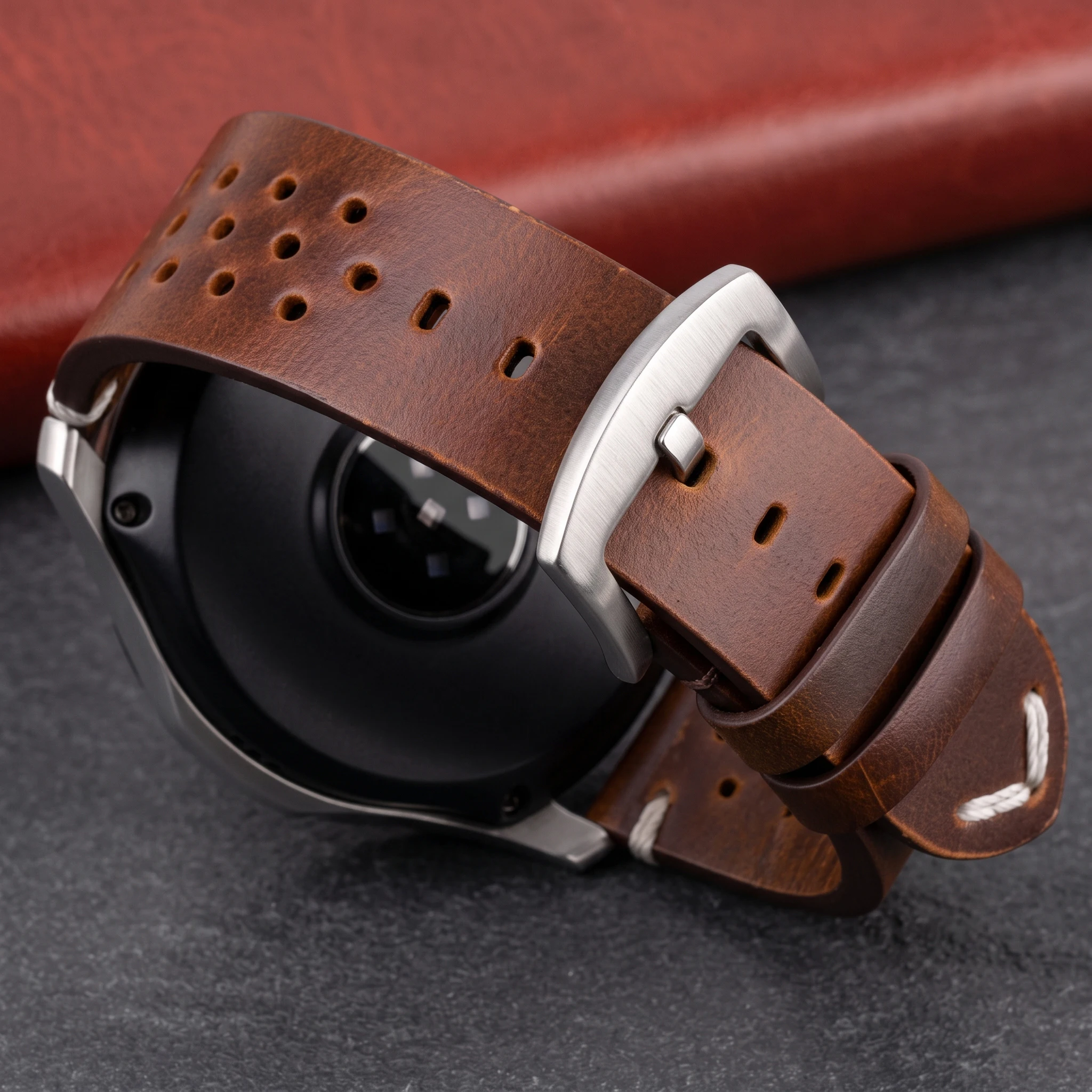 Atmungsaktives Echtleder-Uhrenarmband mit Schnellverschluss, 18–24 mm, Rindslederband, erhältlich in Schwarz, Grün, Braun, Gelb, Unisex-Uhrenarmbänder – Detail 6
