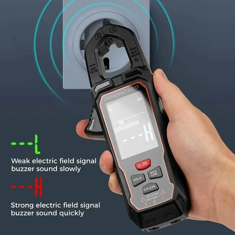 POROMETISTO Digital Clamp Meter Multimeter 9999 Counts 600V 600A AC/DC Current Temp Capacitance Ohm Hz Voltage Tester Plier