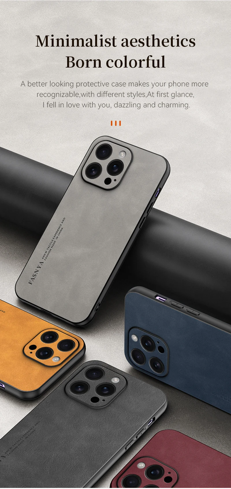 Luxuriöse Schaffell-Leder-Handyhülle für iPhone 17, 16, 15, 14, 13, 12, 11, Pro Max Plus XS mit Kameraobjektivschutz, matte Rückseite – Detail 3
