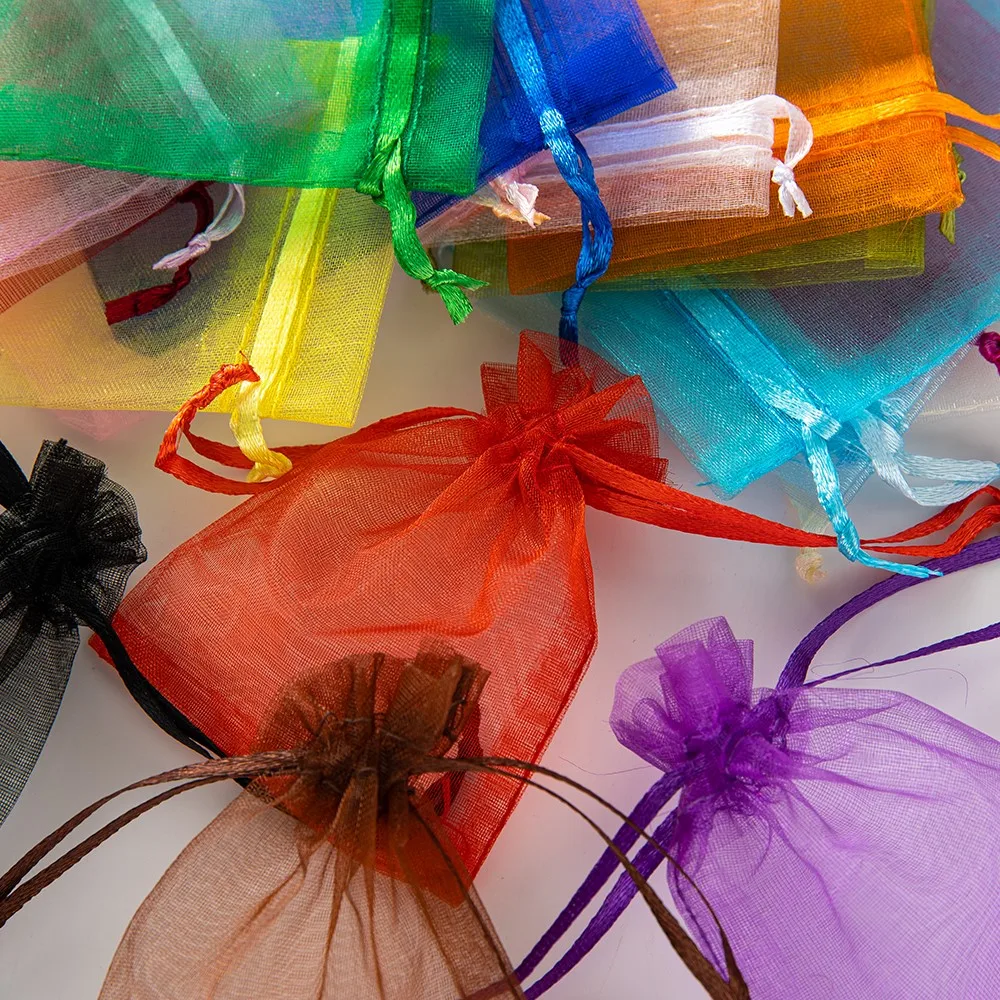 50pcs/Lot Colorful Organza Gift Bag Party Wedding Favors Candy Jewelry Packaging Drawstring Pouches Decoration Gifts Accessories