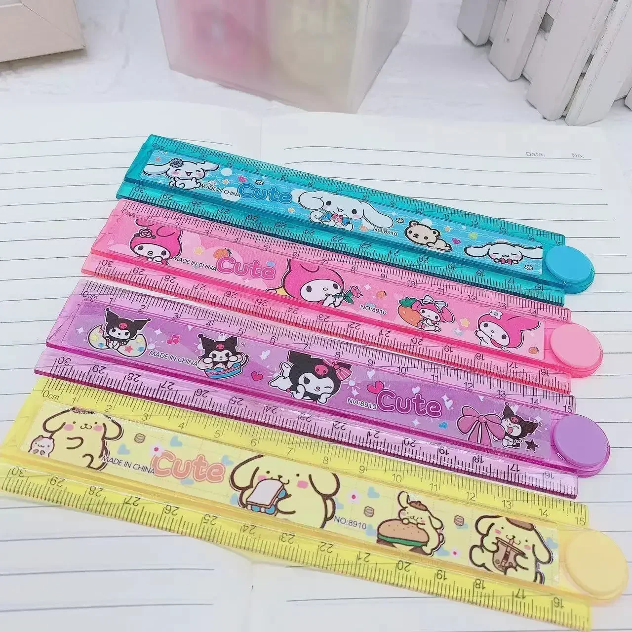 1PCS Sanrio Stationery Ruler  Hello Kitty My Melody Kuromi Anime Figures Pocket Measuring Ruler Kids Stationery School Supplies