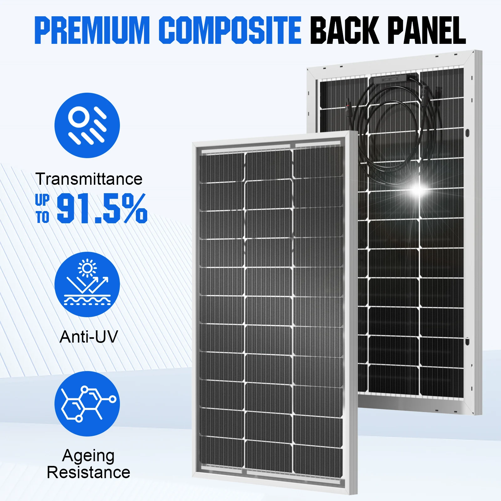 ECO-WORTHY Bifacial 100 وات 12 فولت لوحة شمسية أحادية البلورية صلبة عالية الكفاءة وحدة PV شاحن الطاقة لأشعة الشمس، Rvs