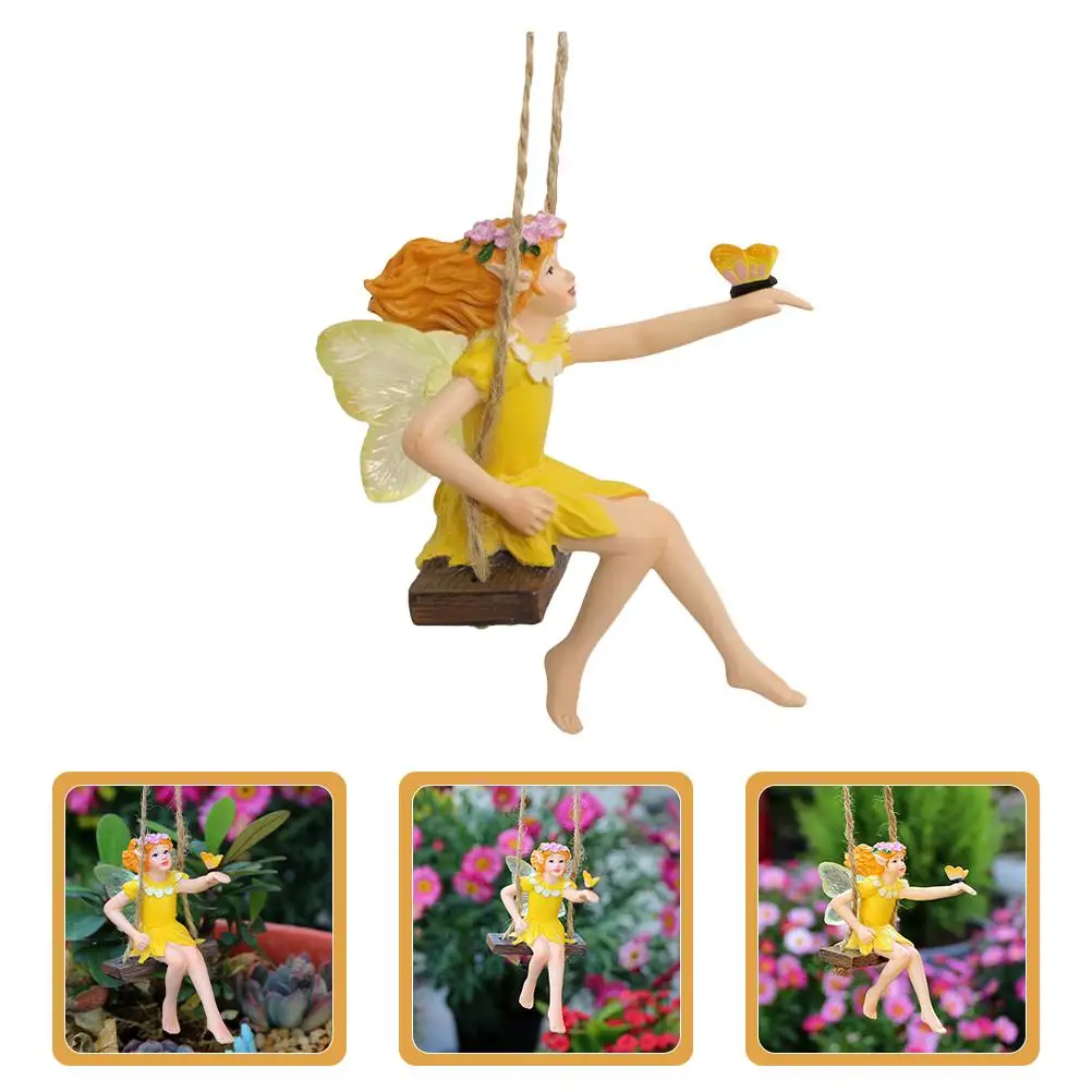 Outdoor Tree Pendants Hanging Fairy for Garden Courtyard Sculpture Small Resin Crafts Flower Statue Decor Scene Layout Prop