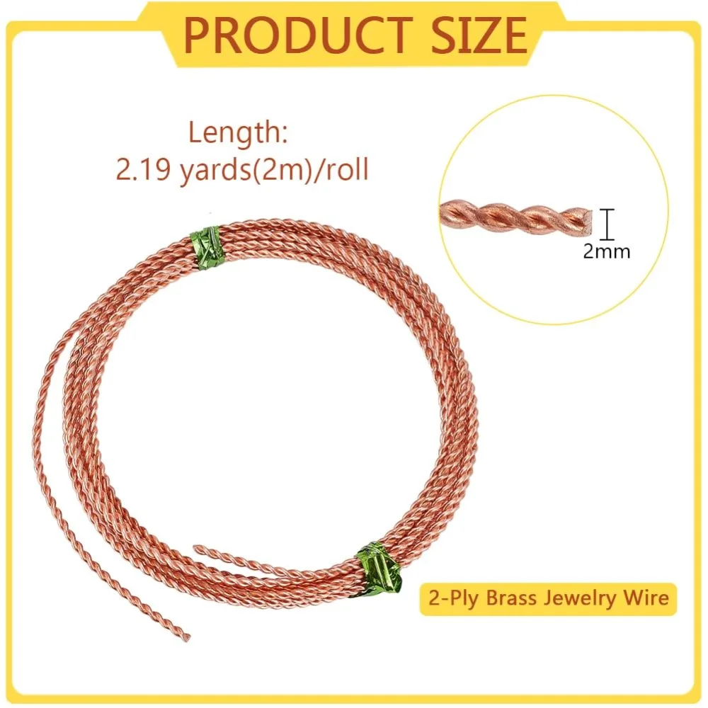 2 Rolls 13.12Feet Twist Jewelry Wire 12 Gauge/2mm Copper 2m/6.6 Feet 2 Strand Twist Great for Jewelry Making kit image 2