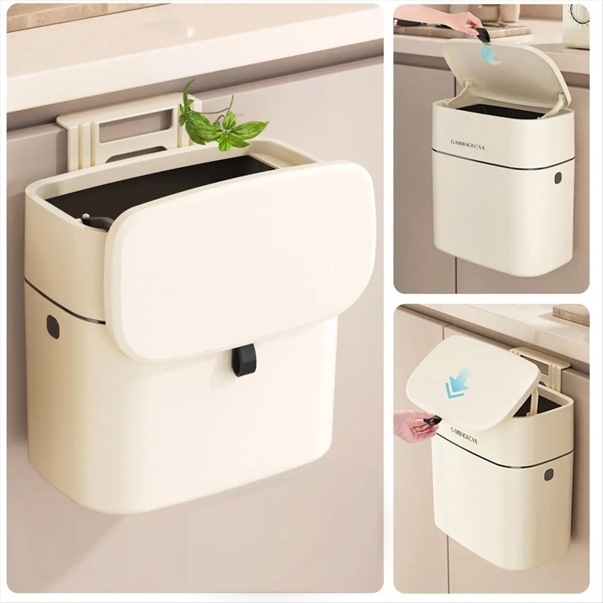 ABJS Compost Bin Kitchen Garbage Can 2.5 Gallon Countertop Indoor Small Hanging Trash Can with Lid Composting Bin White