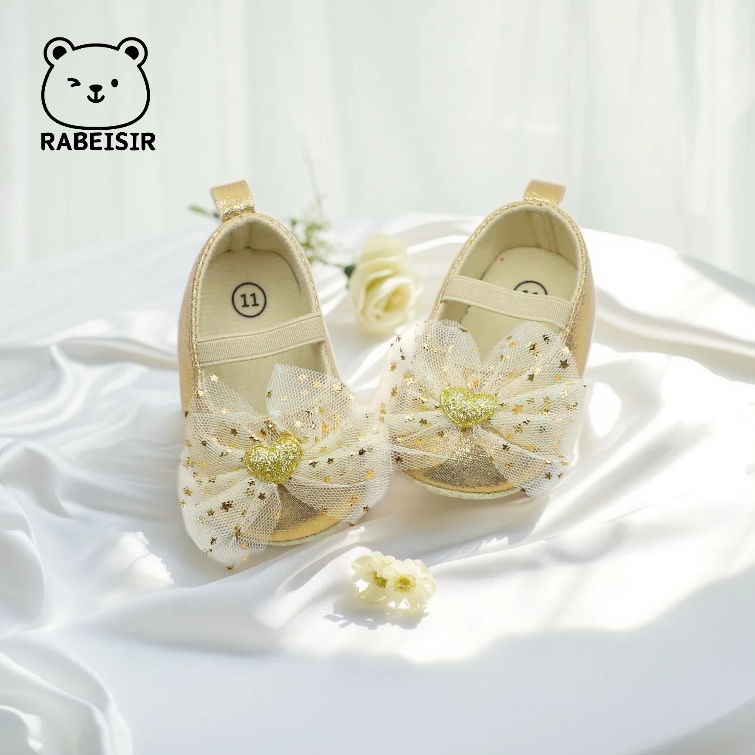 

Female baby flat shoes princess shoes baby walking shoes 0-6-12-18 months anti slip breathable soft sole comfortable