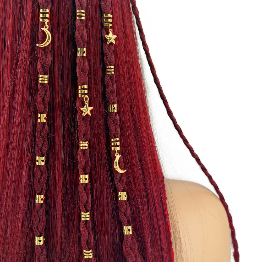 

44pcs Stars Moon Hollow Out Hair Ring Hair Braiding Metal Cuff Clips Dreadlocks Beads Dread Locks Dirty Braids Hair Braid Tubes