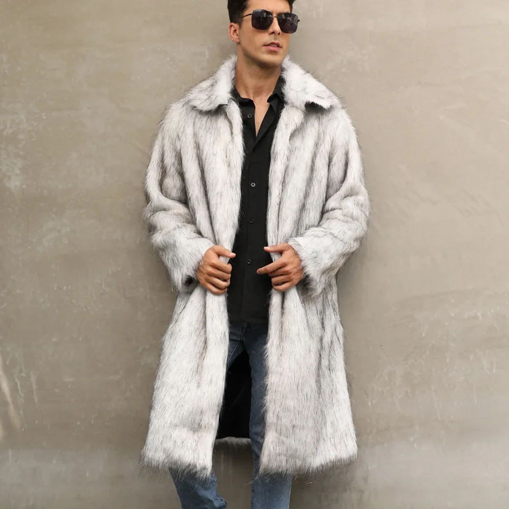 Men Faux Fur Jacket Coat Winter Fluffy Long Sleeve Warm Shaggy Outerwear Luxury Faux Fox Fur Long Jacket Bontjas Jackets Mens