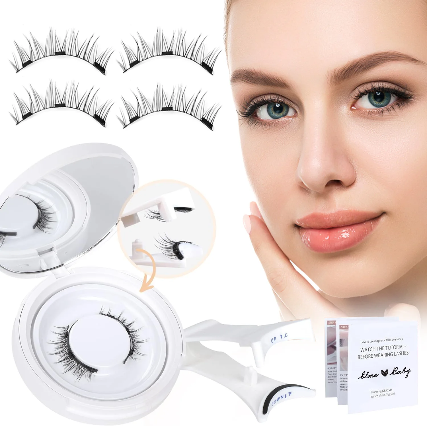 4pcs/1pair New 3 Magnetic False Eyelashes Easy To Wear Natural Soft Quantum Magnet Eye Makeup Tool With Applicater Glue Free