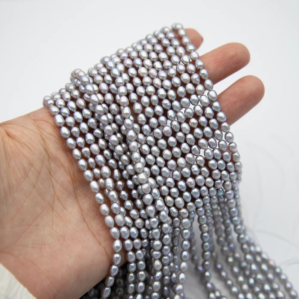 

AAA Grade 4-5mm Fashionable Rice Shaped Grey Natural Freshwater Pearl Beads DIY Necklace Bracelet Earrings Accessories