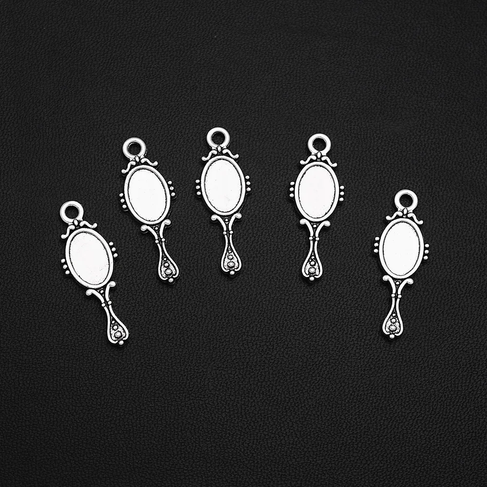 20pcs/Lot 10x29mm Antique Silver Plated Makeup Mirror Charms Beauty Pendant For DIY  Jewelry Making Supplies Accessories