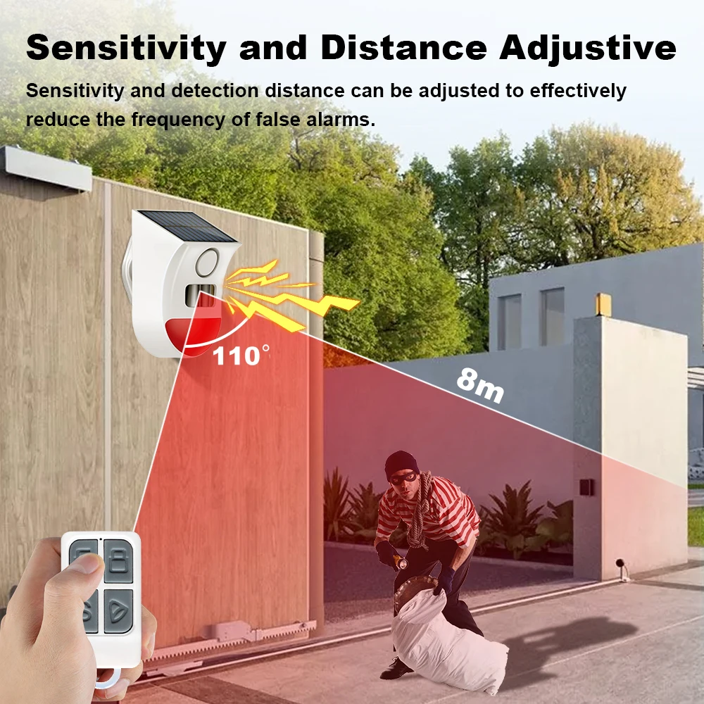 Solar PIR-sensoralarm met Tuya APP WiFi draadloze buitensirene Waterdichte inbraakbeveiliging Strobe Sirene App Afstandsbediening