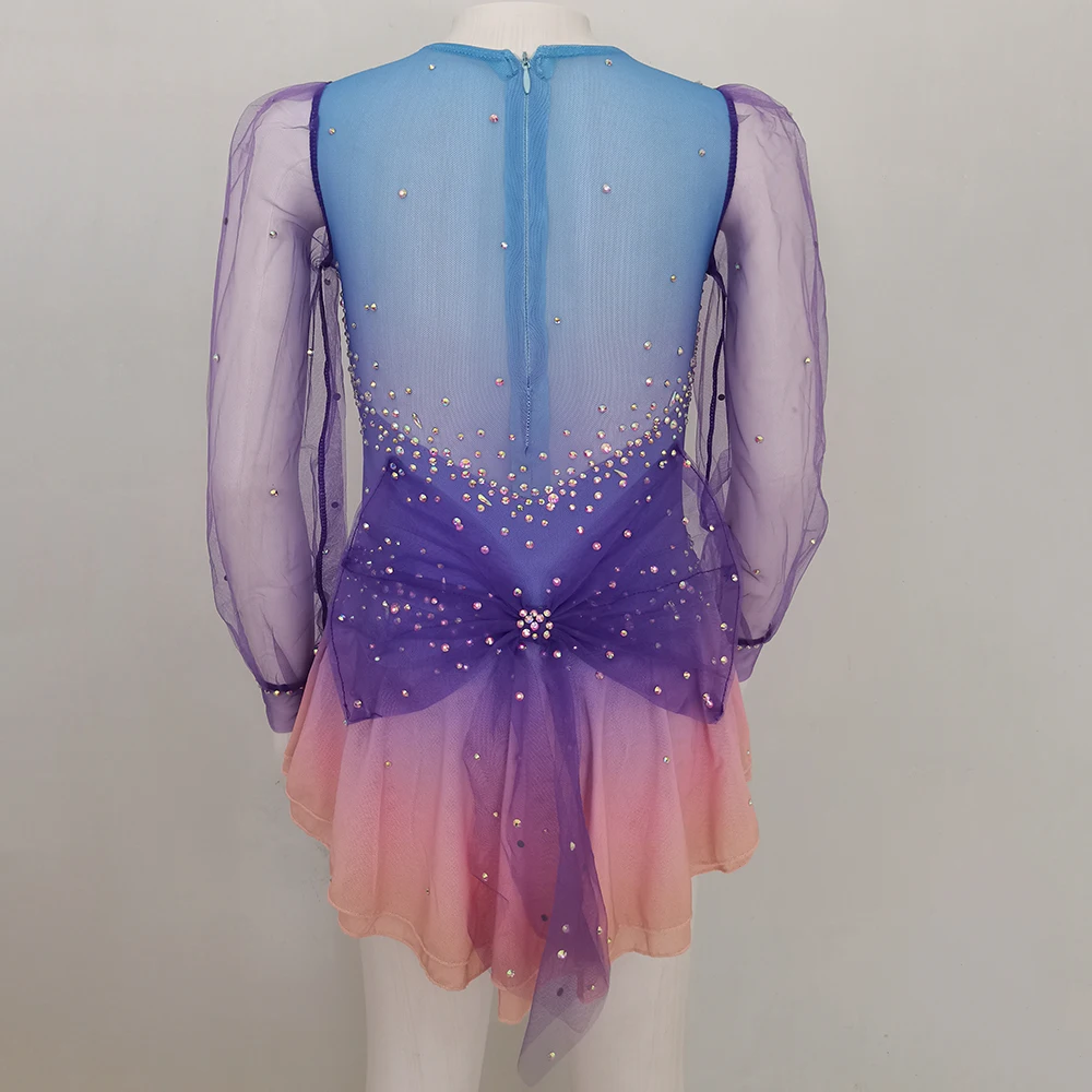 LIUHUO Ice Figure Skating Dress Women Gradient  Bowknot Handmade Competition Ballet Skating Wear