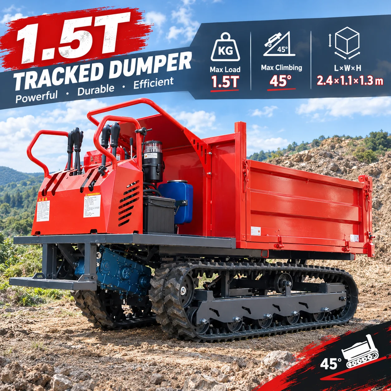 Customized Rubber Track 1.5 Ton Crawler Dumper Tracked Transporter Self Unloading Hydraulic Heavy Duty Equipment for Farm