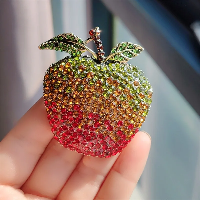 لون الماس الرجعية الأدبية الأحمر التفاح الأخضر التفاح الحلو بروش صغير جديد #3