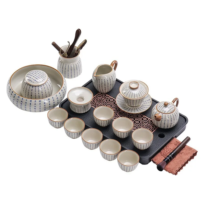 

2024 New Ru Kiln Tea Set Ceramic Teapot Cover Bowl Teacup Light Luxury Household Gift Box Set Kung Fu Tea Set