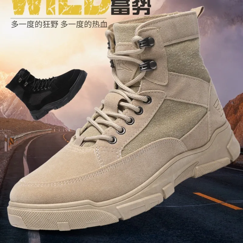 Outdoor Training Men\'s Tactical Boots High-Top Desert Shoes Camouflage Climbing Hiking Shoes for Men Canvas Platform Ankle Boots