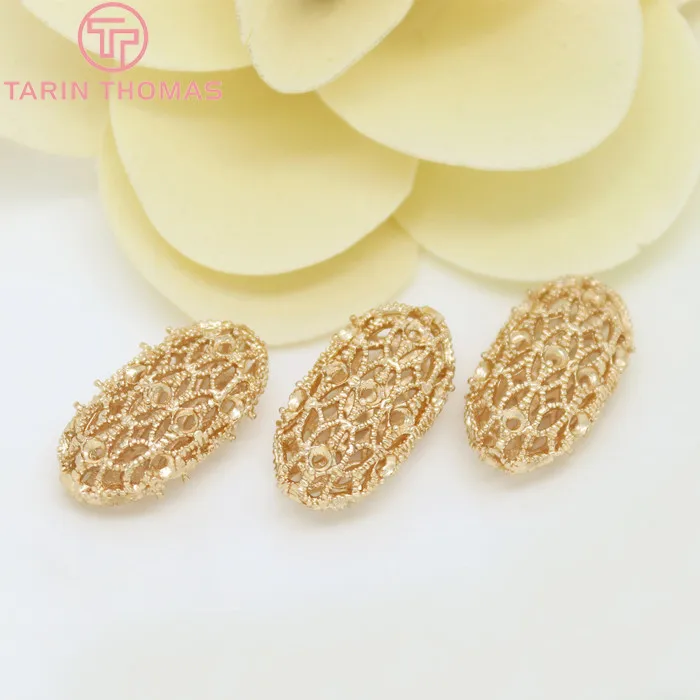 (2945) 6PCS 10.5x20MM 24K Gold Color Plated Brass Oval Spacer Beads Bracelet Beads High Quality Jewelry Accessories Wholesales
