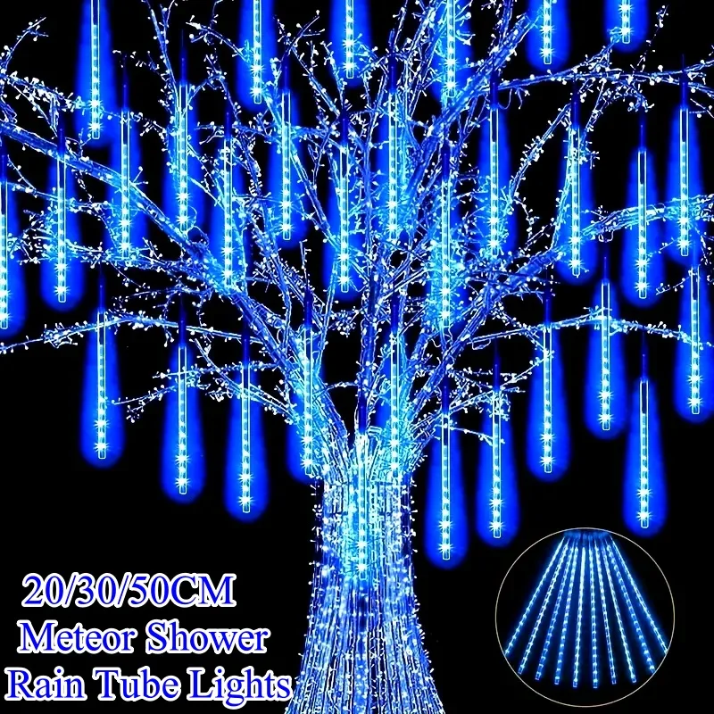 Meteor Shower Lights LED Falling Rain Lights with 20/30/50cm 8 Tubes rain Drop Christmas Icicle Cascading Lights for Xmas Hallow