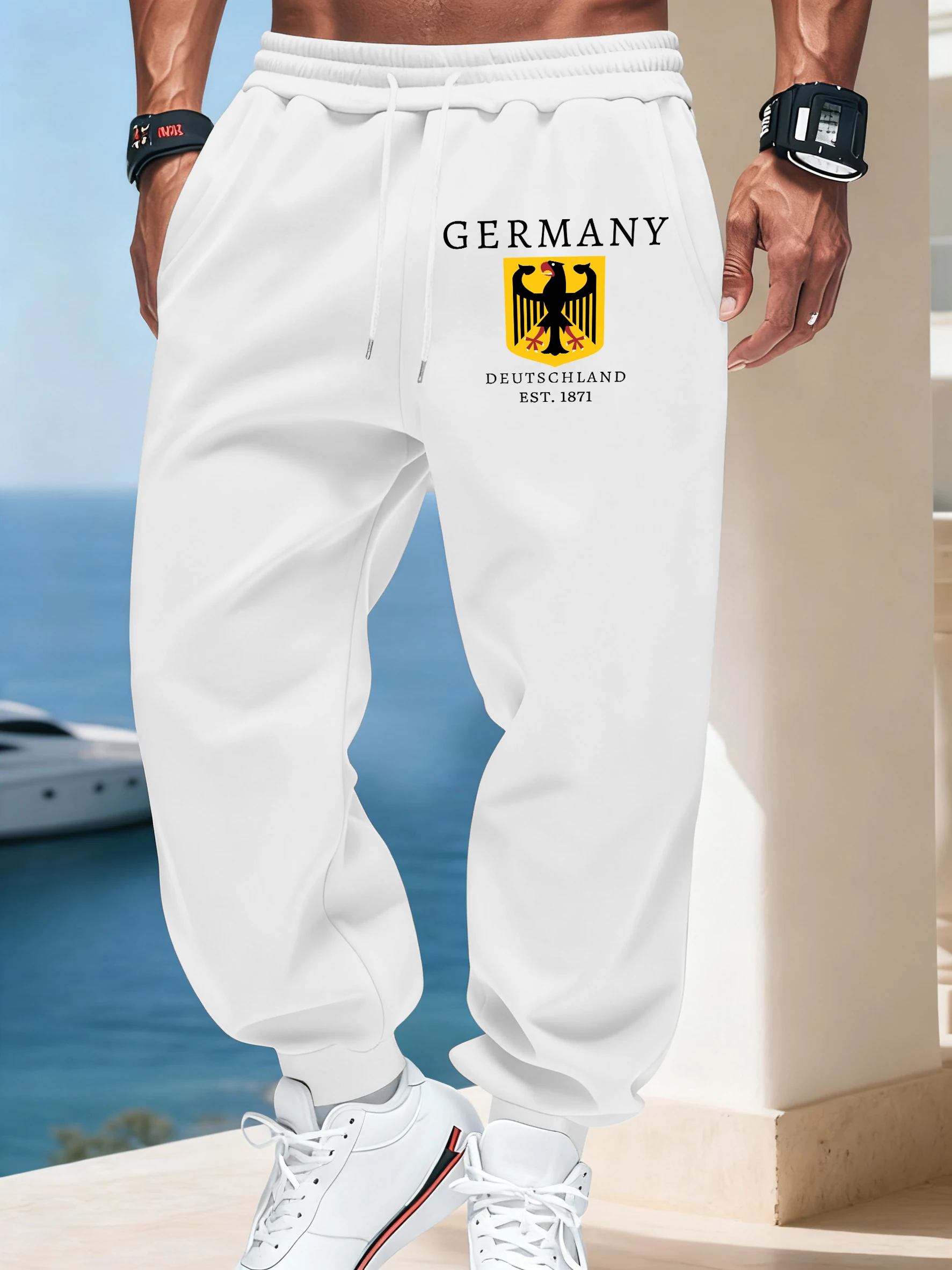 Germany Black Eagle Prints Pocket Trousers Mens Versatile Autumn Sweatpants Warm Street Sportpants Drawstring Basic Britches