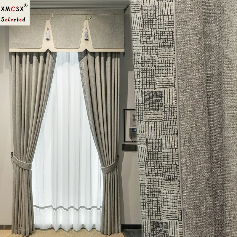 

2023 Nordic Simple Modern Grey Blackout Curtains for Living Room Bedroom High Grade Embroidery Cotton and Hemp Window Drapes