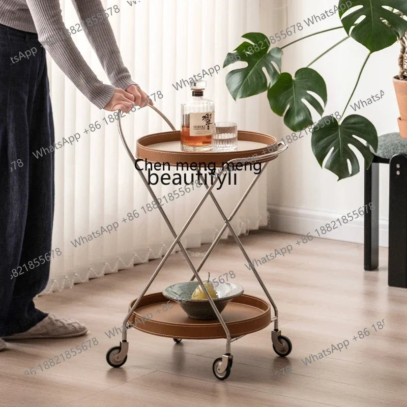 

P178 Trolley Solid Wood Movable Sofa round Side Table Retro Storage Storage Rack