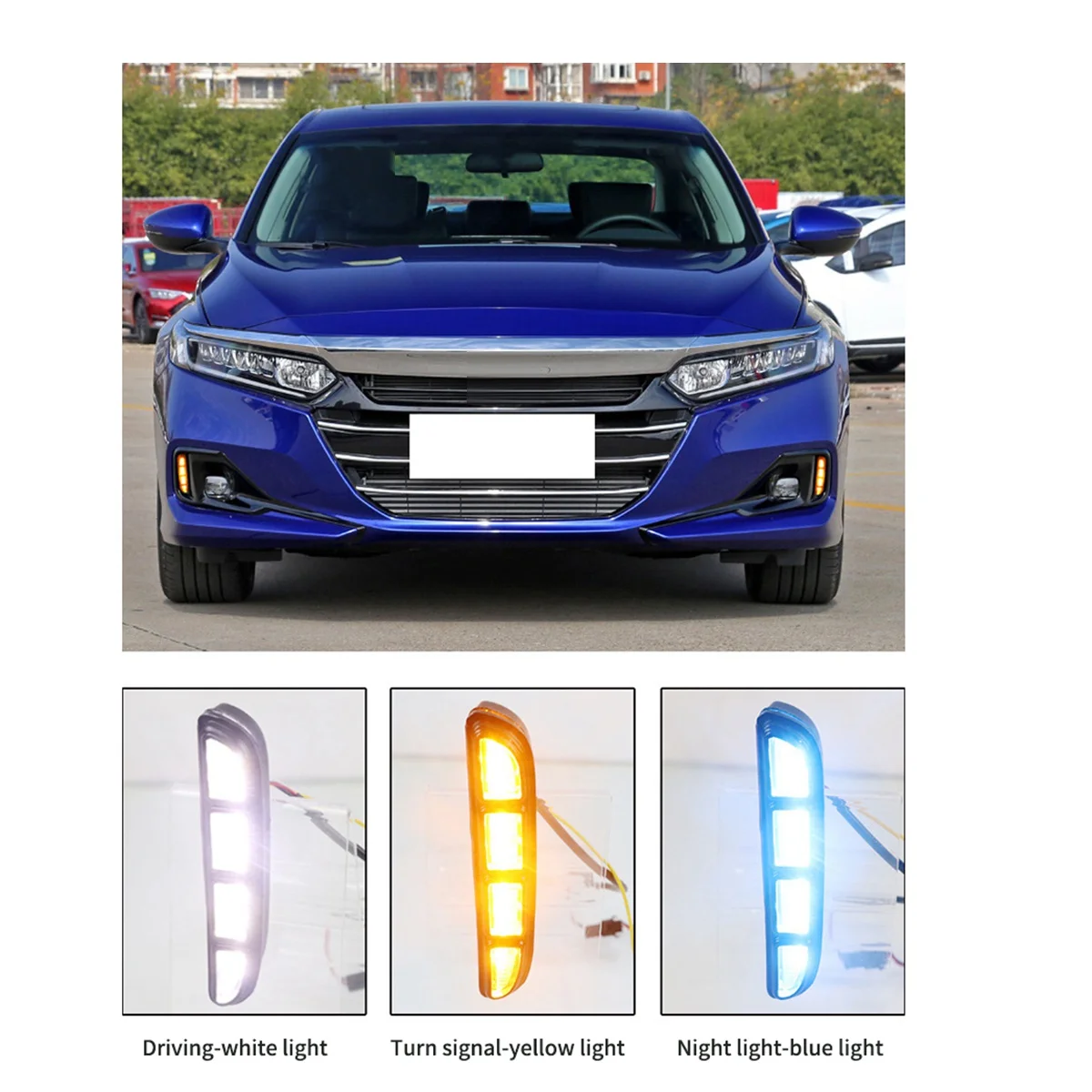 For -Honda Accord 2021 2022+ 3 Color LED DRL Daytime Running Light Fog Lamp Turn Signal Headlights Facelift Accessories