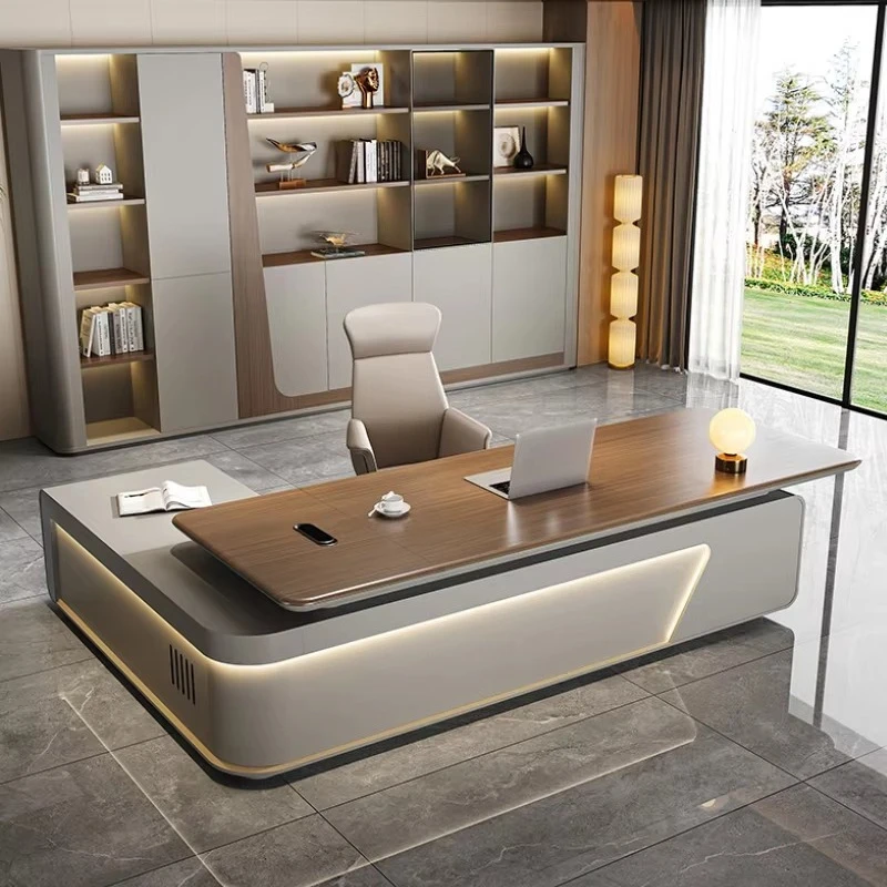 Modern eco-friendly and durable MDF office furniture for CEOs and managers, including L-shaped desks and office chairs