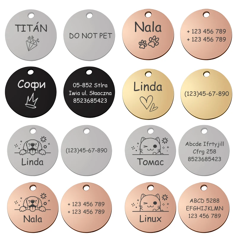 Personalized Pet Cat Dog Name Collar Accessories Circle Custom Engraved ID Tag Necklace Chain Charm Supplies For Dog Product