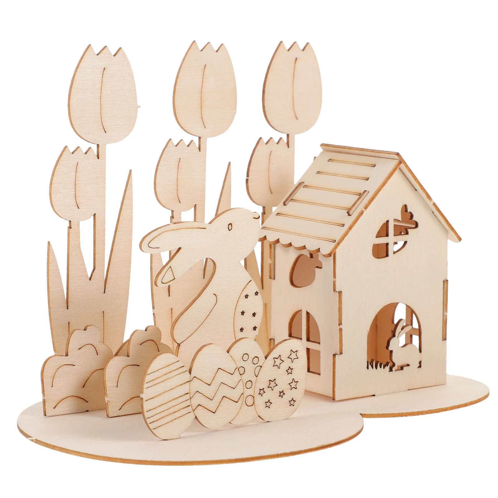 1 conjunto de páscoa 3d quebra-cabeça de madeira coelho ovo casa diy seguro jogo de montagem educacional para crianças meninos meninas família presente festa de páscoa