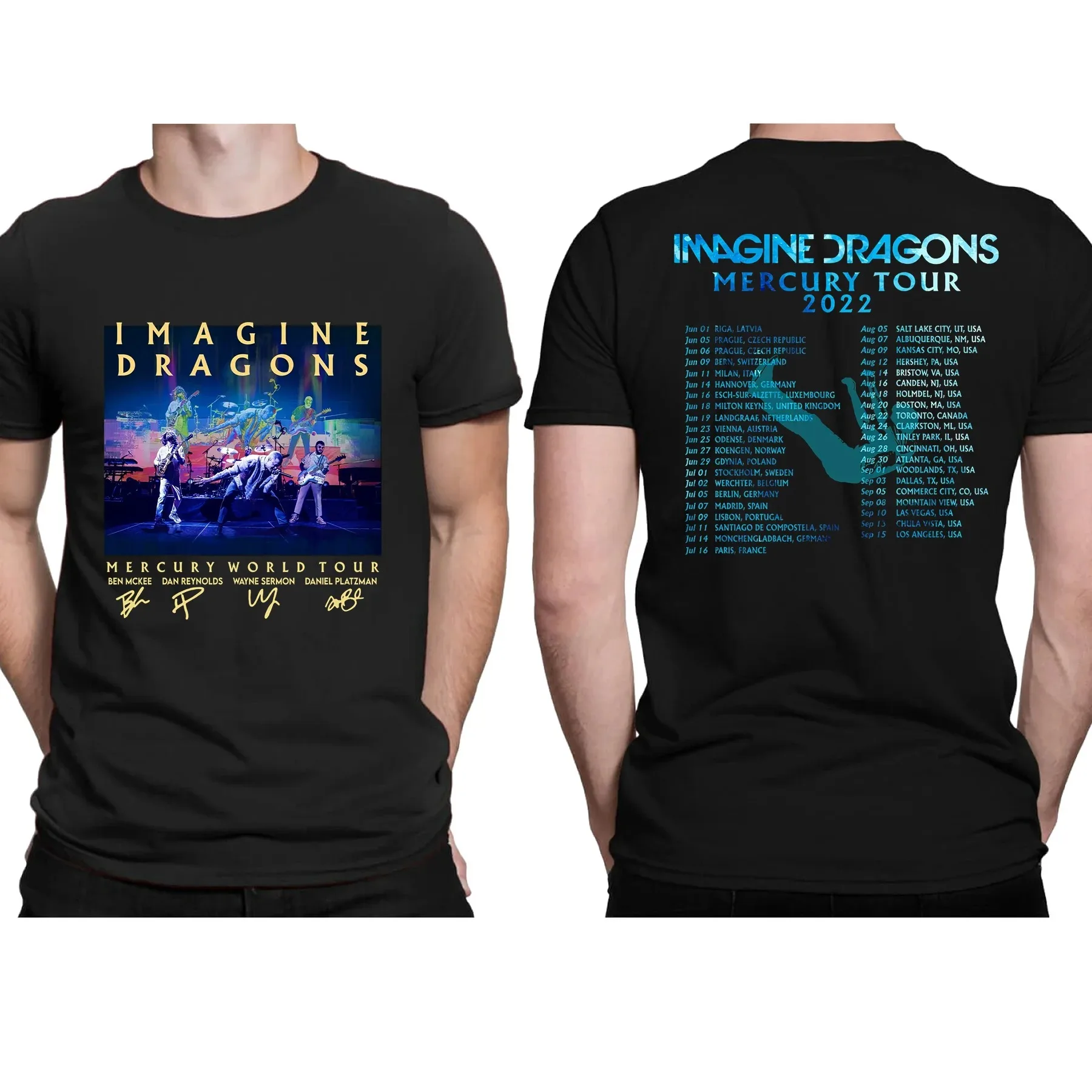 Amazing Tees Men Imagine Dragons Mercury Tour 2022 T Shirt Double-sided Casual Oversized T-shirt Male T-shirts Graphic S-3XL