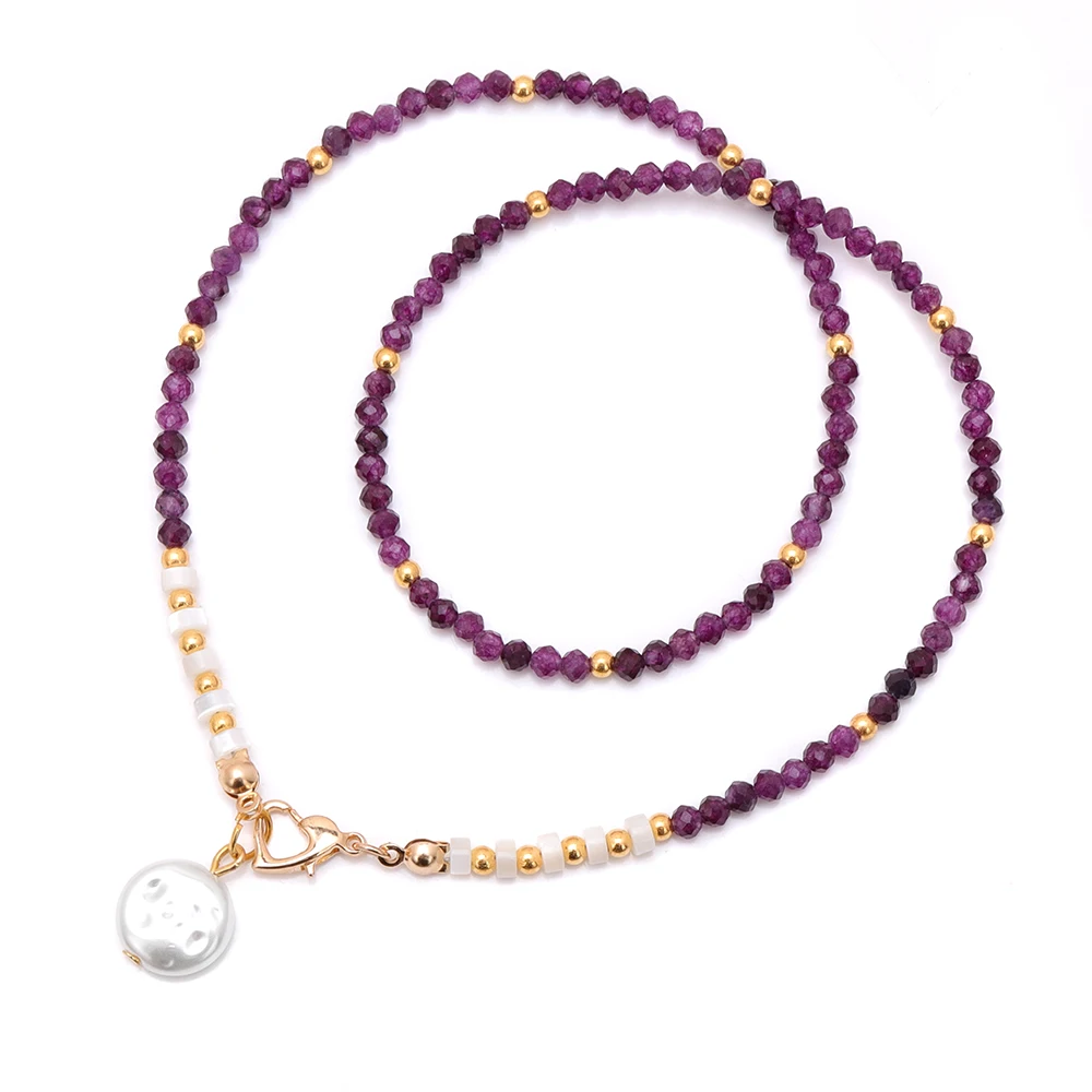 

Pearl Pendant Heart Clasp Necklaces For Women Girl 3mm Natural Stone Faceted Beads Necklace Crystal Chain Collar Wedding Jewelry