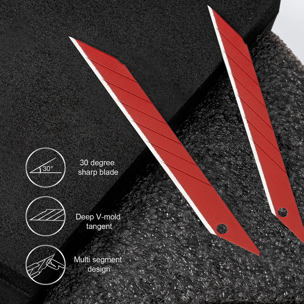 FOSHIO 100pcs Red Coated Spare Blades Cutting Art Knife Snap Off Blade Sticker Cleaning Car Film Craft Cutter Replacement Tools