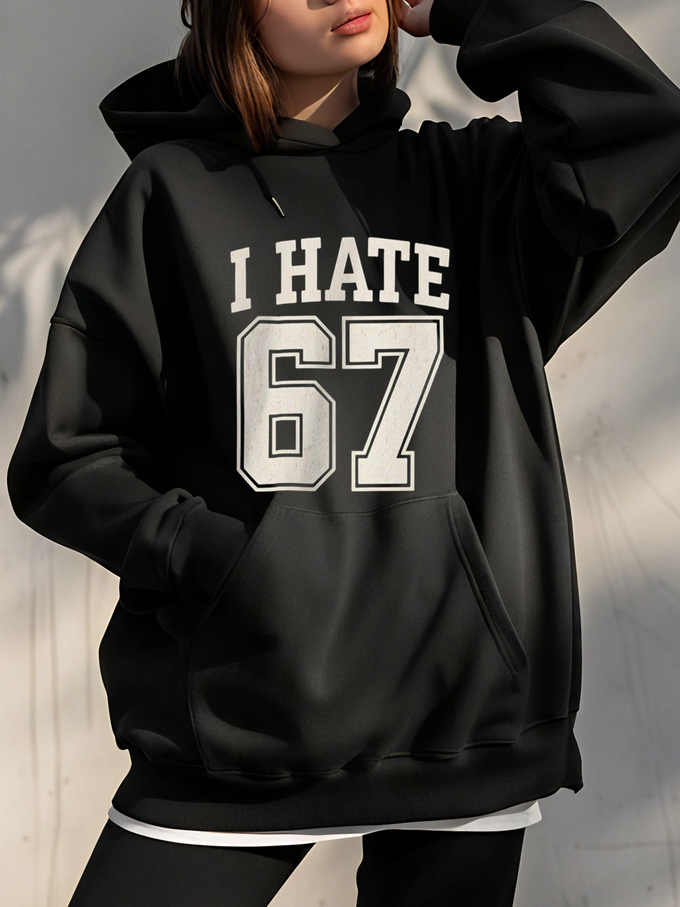 

【Christmas】Gingerbread Numbers Print Hoodie Loose Fit Casual Style with Santa and Gift Details, Women, Holiday Outing