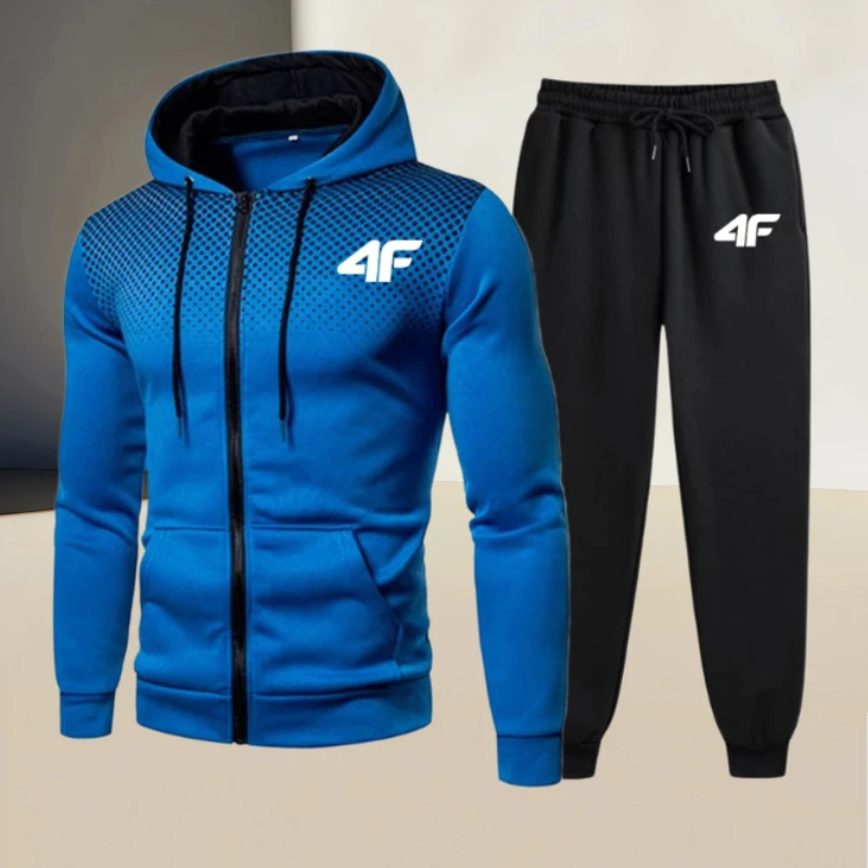 2026 Limited-time Special Sale - Men's Zippered Hooded Sweatshirt, Black Jogging Pants, Fall/Winter Daily Casual Sportswear, Out