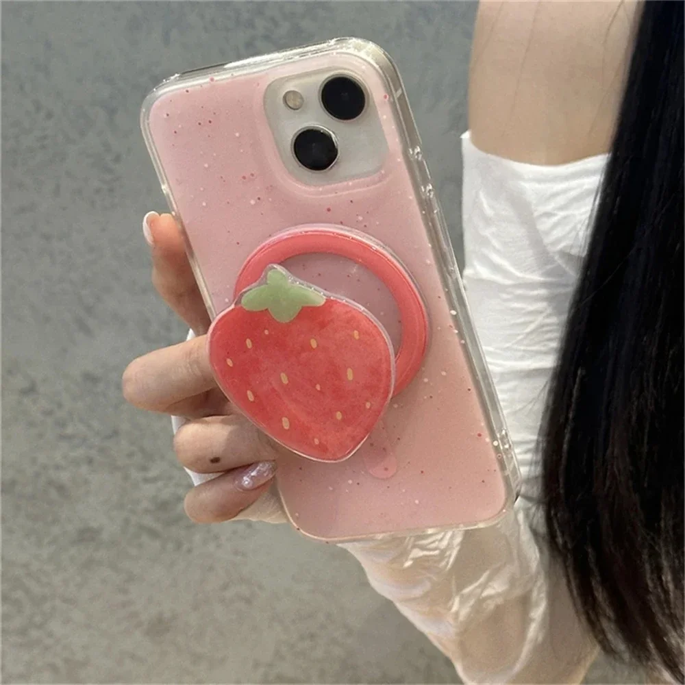 Korean Cute Red Strawberry Magnetic Holder Grip Tok Phone Stand Bracket Support for IPhone 16 Samsung for Pad Magsafe Smart Tok