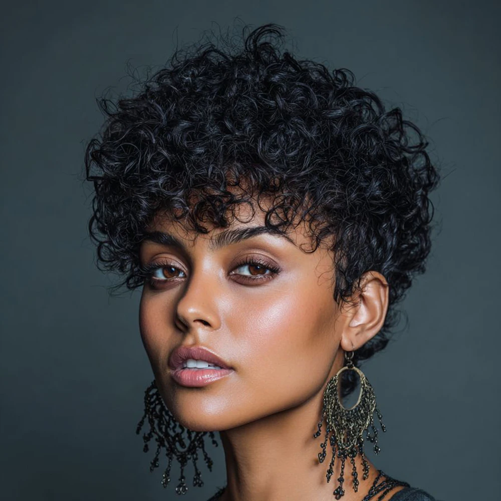 موجة المياه البرازيلي باروكة من شعر طبيعي قصير مجعد عابث قطع مع الانفجارات قبل قطعها للنساء السود 100% الشعر البشري آلة صنع #3