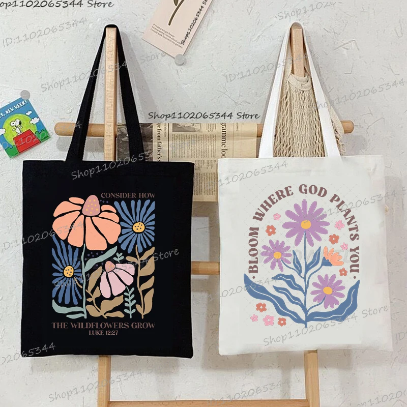 

Богемия, христианство, цветочный принт, женская холщовая сумка-тоут, христианская религиозная вера, модная сумка для покупок, винтажные сумки с цветочным принтом