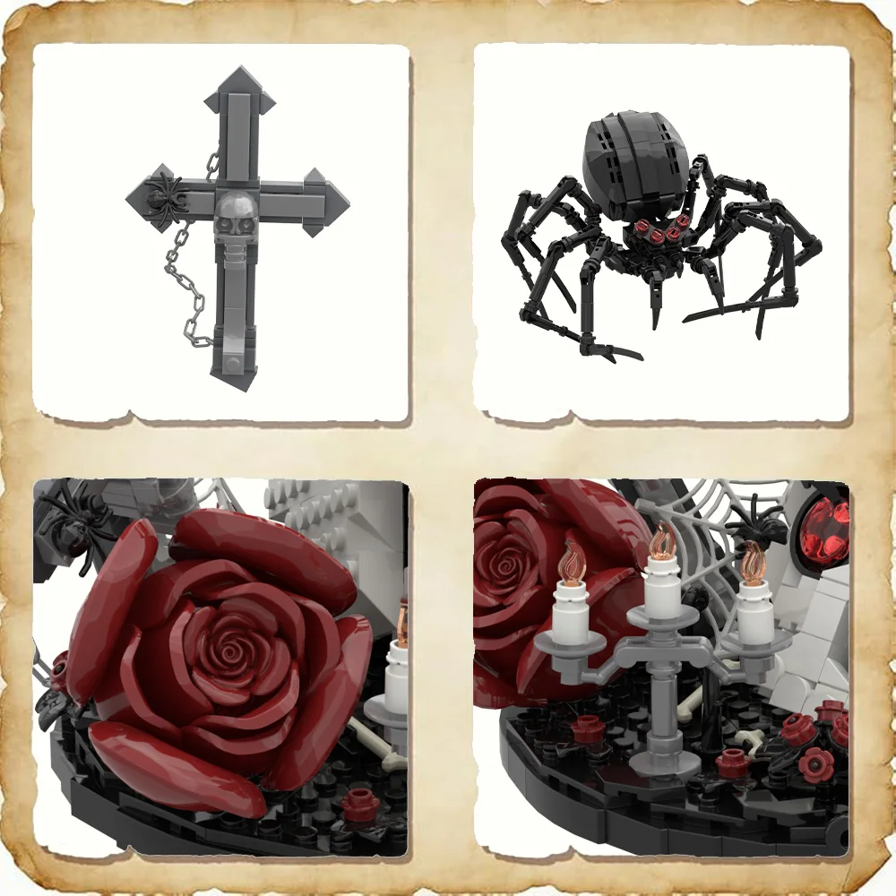

MOC Gothic Flower Spider Building Blocks Dark Fantasy Spider Rose Artistic Decor Bricks Toy Adult Gift