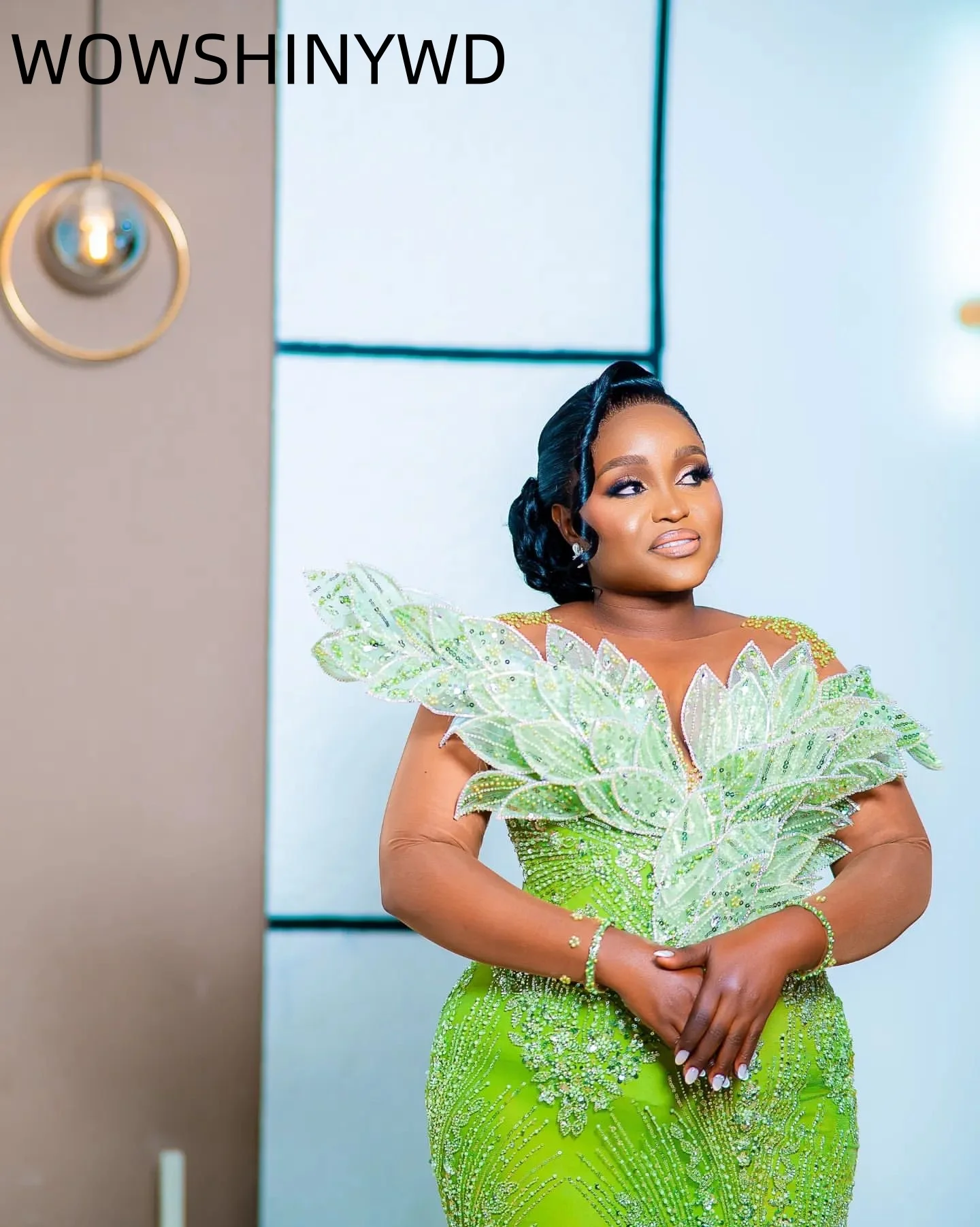 Maßgeschneiderte 2024 Aso Ebi Grüne Meerjungfrau-Abschlussballkleider mit Blumen, Perlen, formelle Party, zweiter Geburtstag, Kleider ZJ120