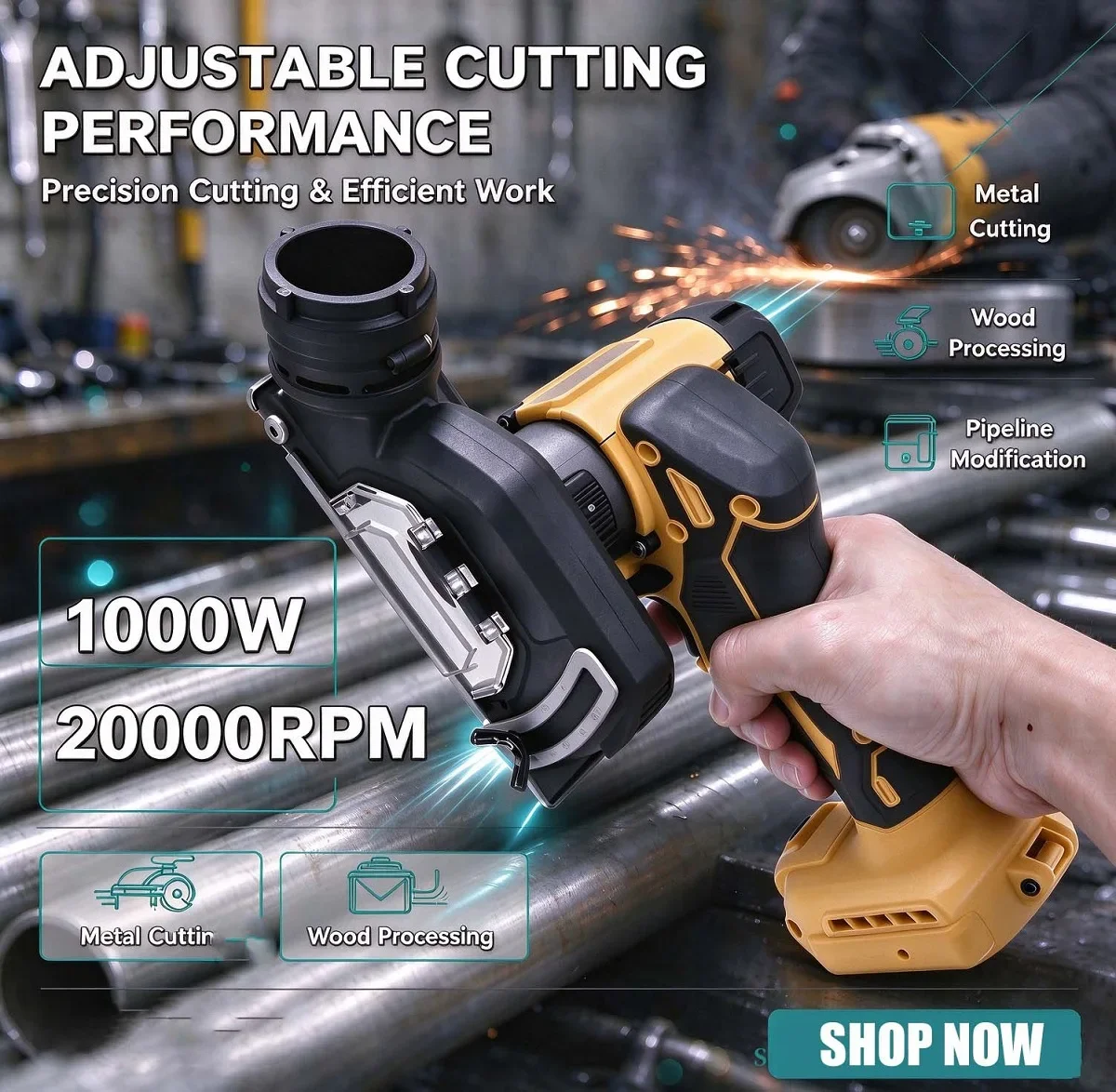 Cordless Angle Grinder 3 Inch Handheld Cut Off Mini Saw Power Tools Fit for 18V/20V Battery Metal Wood Cutting Grinding