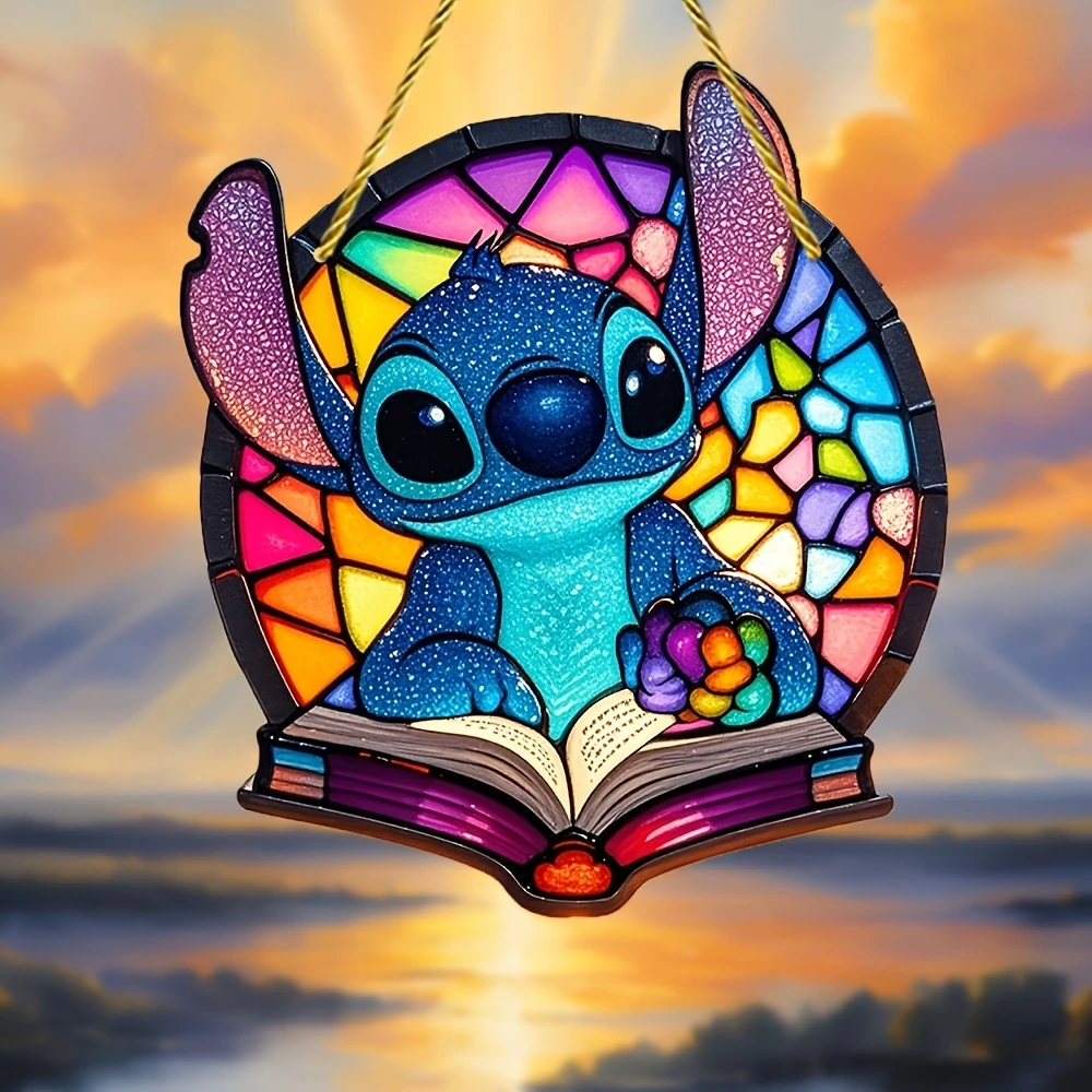 Kawaii 15cm Disney Stitch Anime Round decorative pendant Stitch sun catcher Stitch acrylic sun catcher Children's Birthday Gift