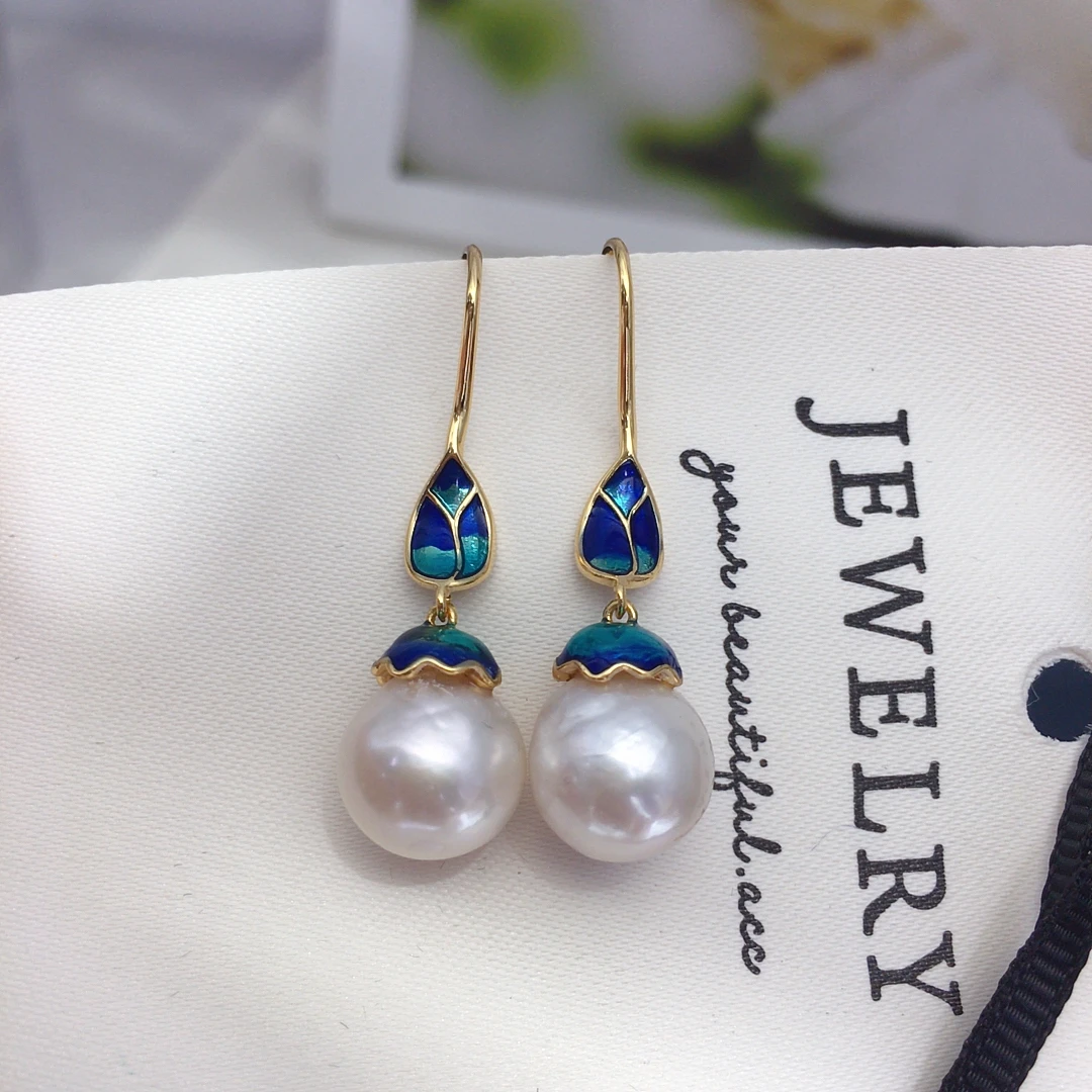 ZHBORUINI Freshwater Pearl Baroque Earring Chinese Style 9-11 Circular Baroque Fashion Jewelry Ethnic Style Retro Gift For Woman 5