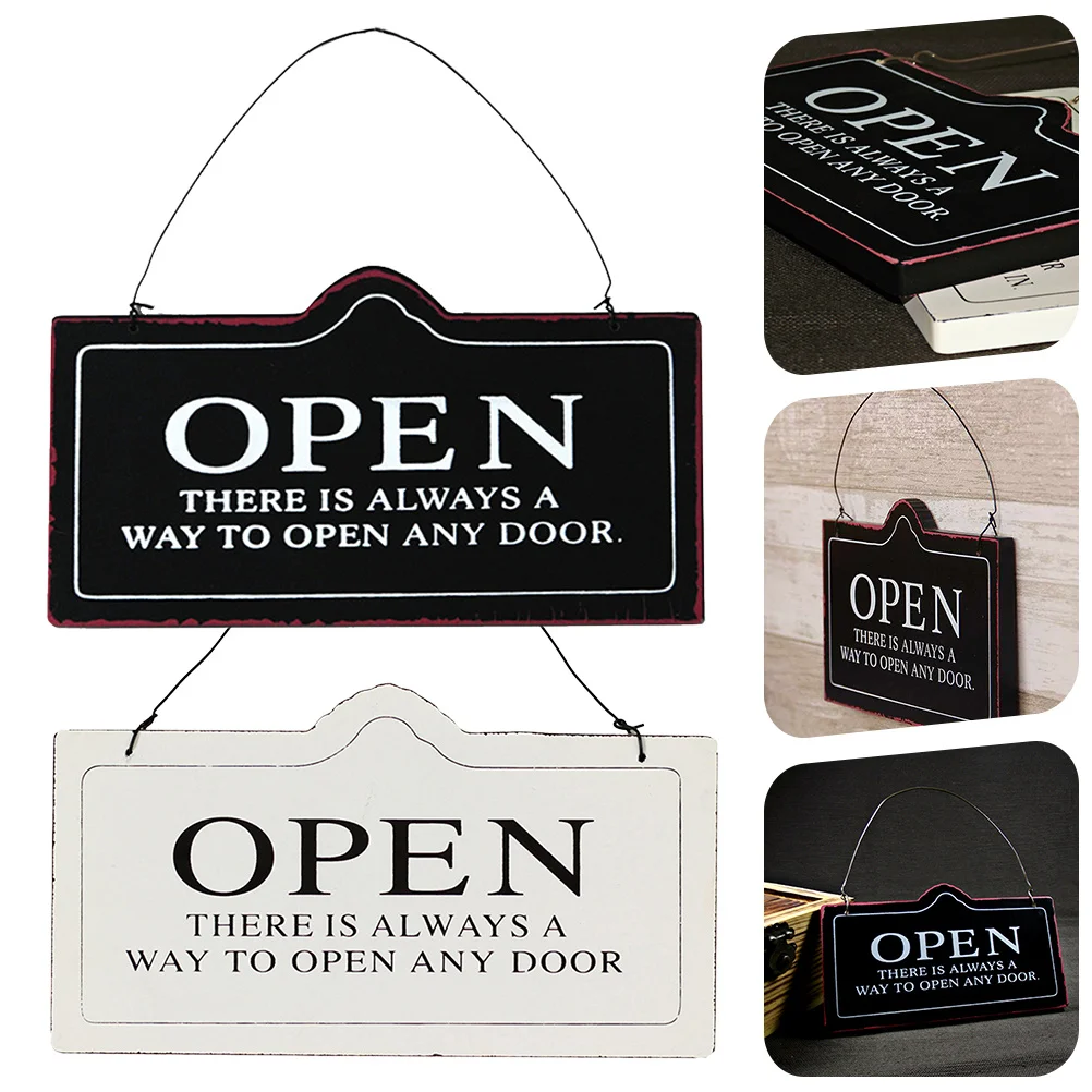 2 قطعة علامة الباب الإبداعية خشبية مفتوحة مغلقة علامة معلقة لمتجر مقهى بار عكسها نافذة الأعمال علامات ديكور خمر #1
