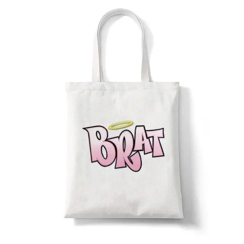 Kawaii Bratz Letter Shopping Bags for Women Resuable Large-capacity Shopper Bag Harajuku Eco Linen Tote Bag Student Bolsos Mujer