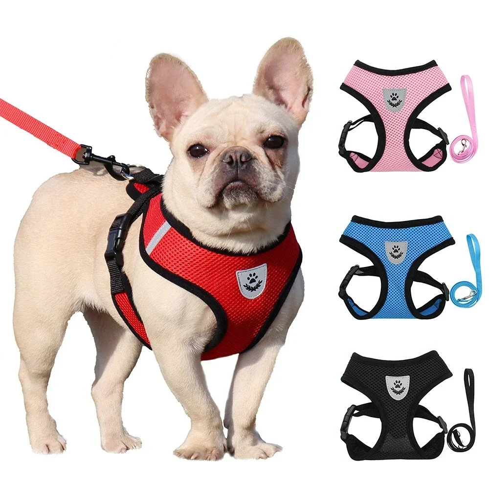 

Summer Cat Dog Harness Lead Leash Set Dog Accessories Breathable Puppy and Cat Harness Vest French Bulldog Chihuahua Leash